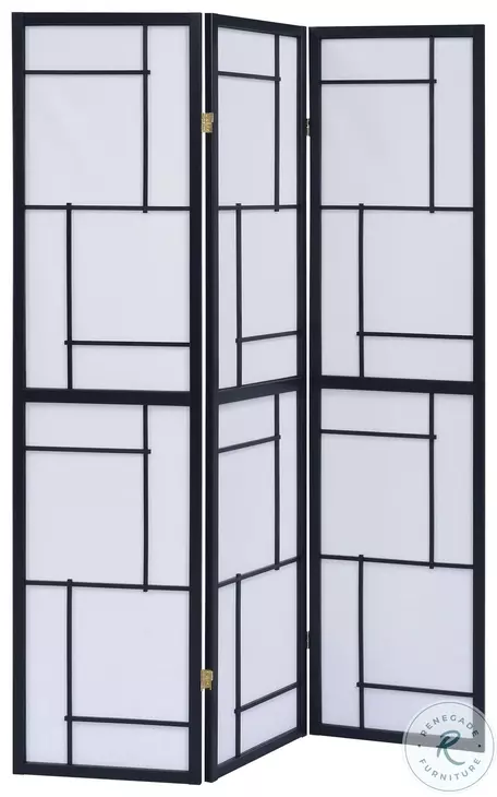 900102 Black 3 Panel Folding Screen