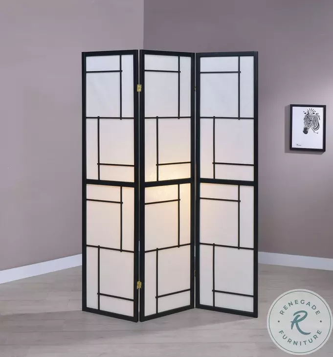 900102 Black 3 Panel Folding Screen