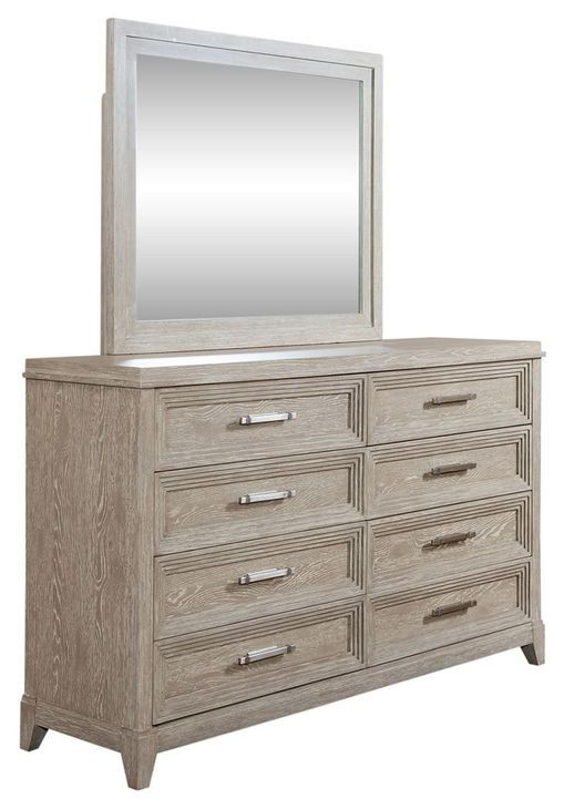 Belmar Washed Taupe and Silver Champagne 8 Drawer Dresser with Mirror