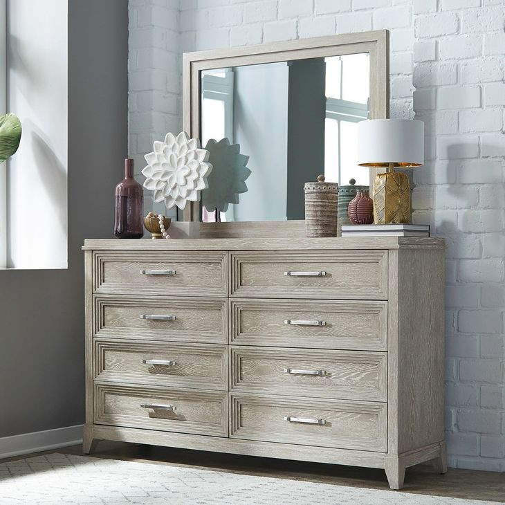 Fairmont Washed Taupe and Silver Champagne 8 Drawer Dresser with Mirror