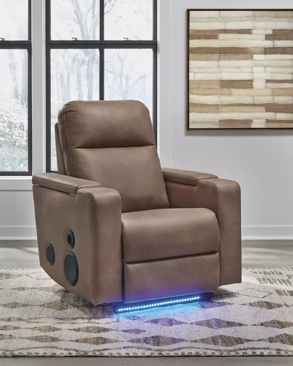 Flinlock Caramel Glider Power Recliner with Audio System From