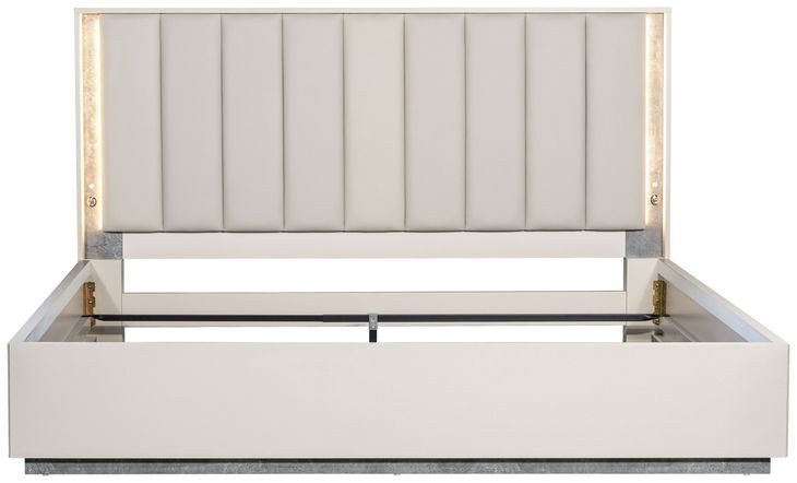 Alvara Stone and Taupe King Upholstered Platform Bed with LED