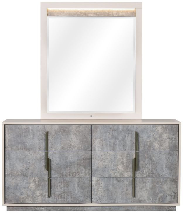 Alvara Stone 6 Drawer Dresser with Mirror and LED