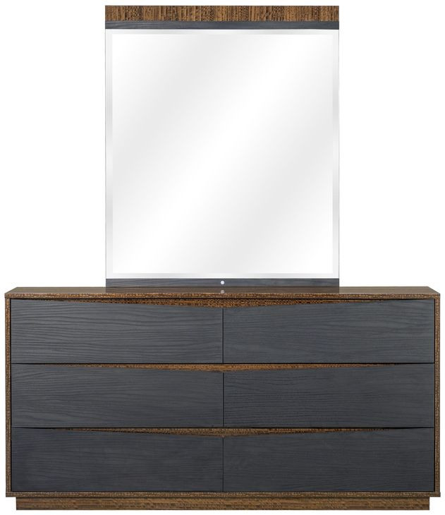 Kayner Charcoal 6 Drawer Dresser with Mirror and LED