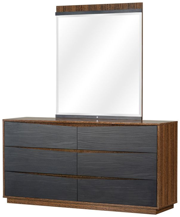 Kayner Charcoal 6 Drawer Dresser with Mirror and LED
