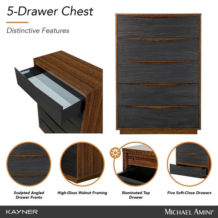Kayner Charcoal 5 Drawer Chest with LED from Michael Amini