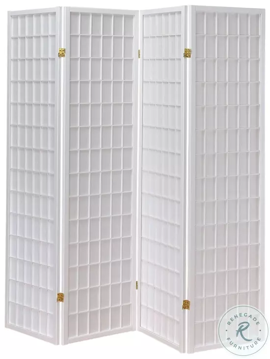 902626 White 4 Panel Folding Screen