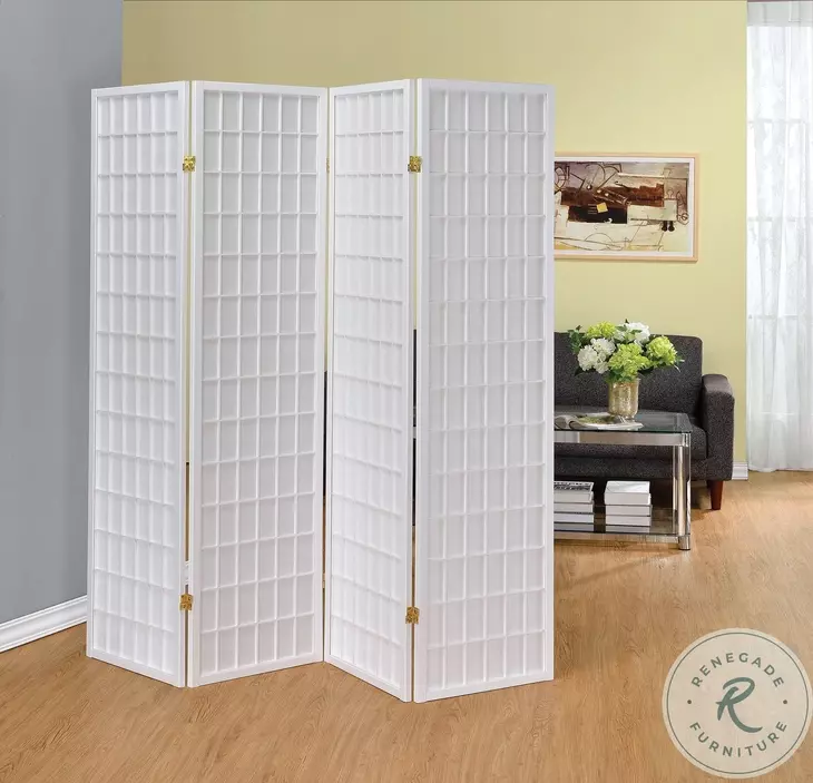 902626 White 4 Panel Folding Screen