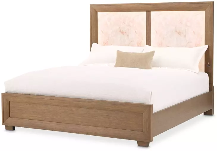 Portrait Sienna Brown Queen Panel Bed with LED and USB Charging
