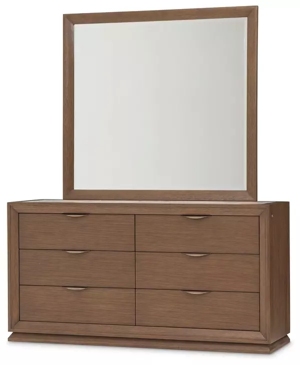 Small Rectangle Mirrior Portrait Sienna Brown 6 Drawer Dresser with Rectangular Mirror and LED ...