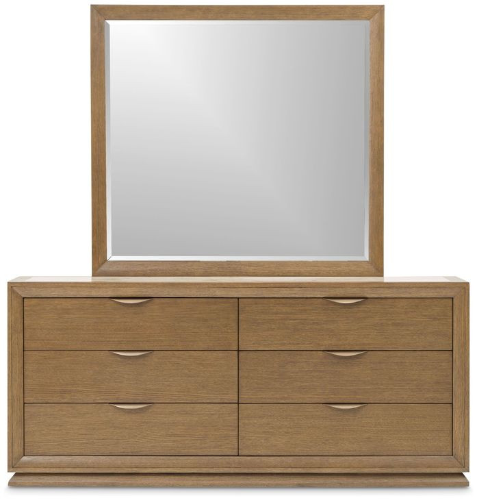 Portrait Sienna Brown 6 Drawer Dresser with LED and Rectangular Mirror