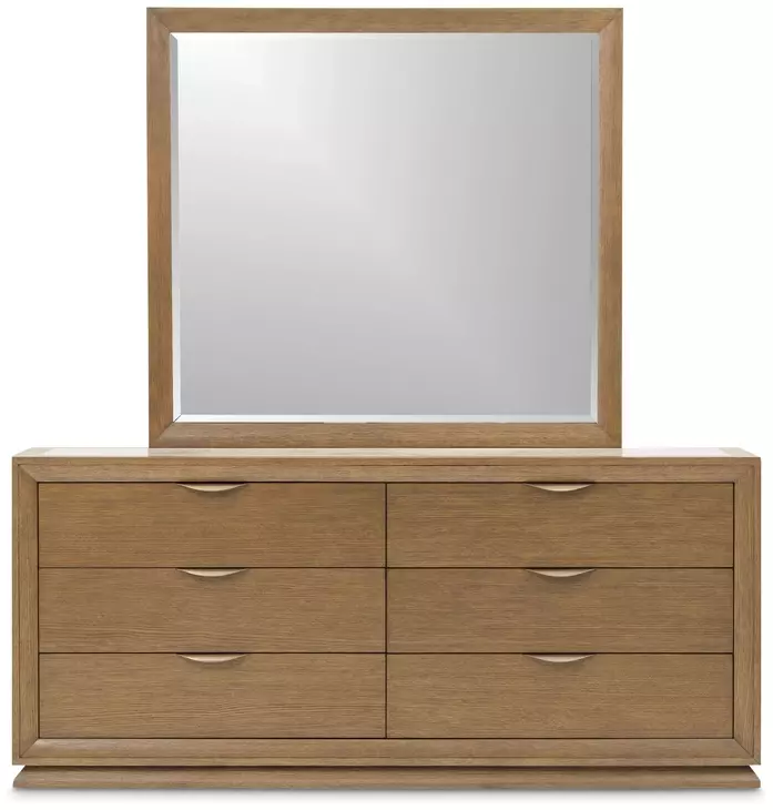 Portrait Sienna Brown 6 Drawer Dresser with LED and Rectangular Mirror