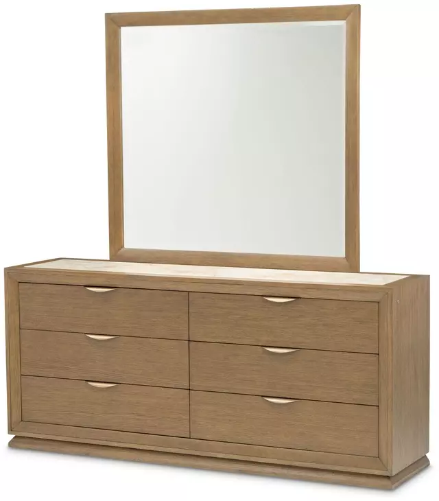 Portrait Sienna Brown 6 Drawer Dresser with LED and Rectangular Mirror