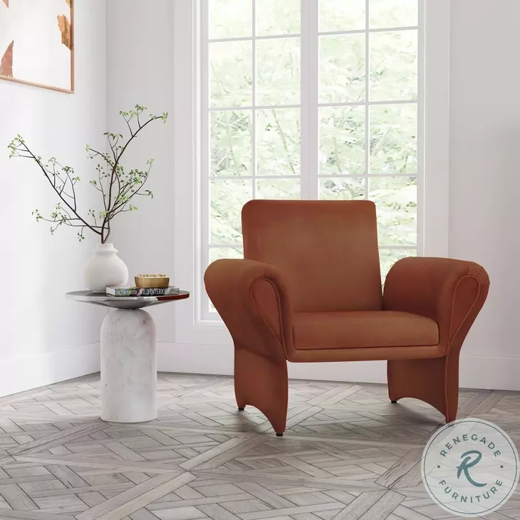 Liana Rust Orange Velvet Roll Arm Accent Chair