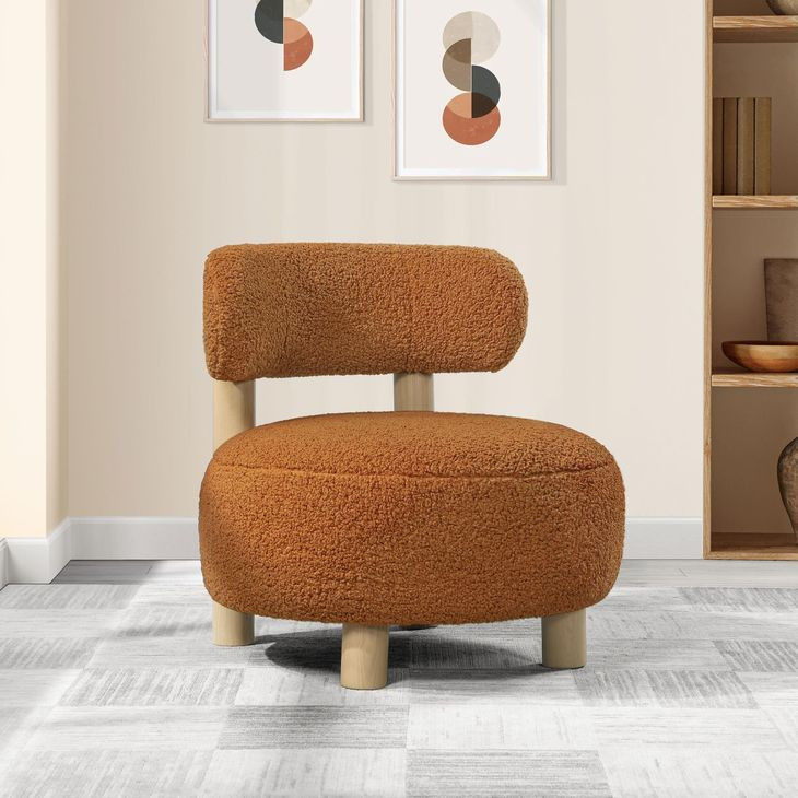 Zonie Orange Boucle Barrel Back Accent Chair