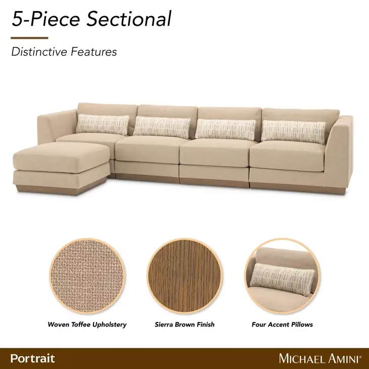 Portrait Toffee 5 Piece Modular Sectional with Pillow