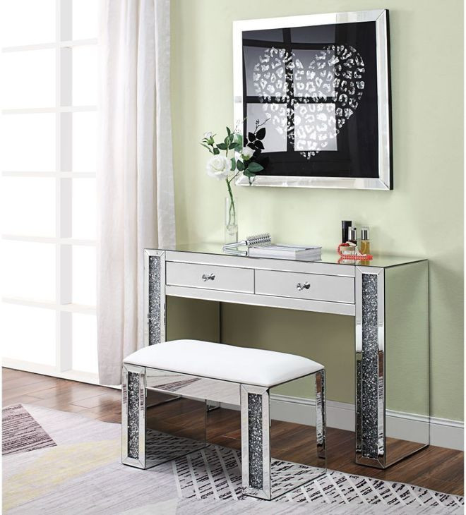 Noralie Silver and Gray 3 Drawer Vanity Desk
