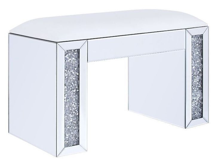 Noralie White Upholstered Vanity Stool