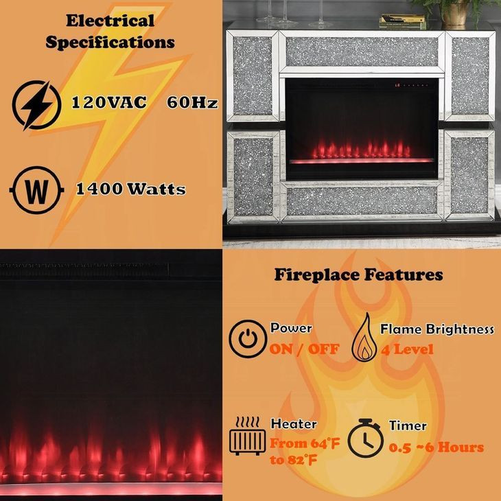 Noralie Silver and Gray 48" Fireplace
