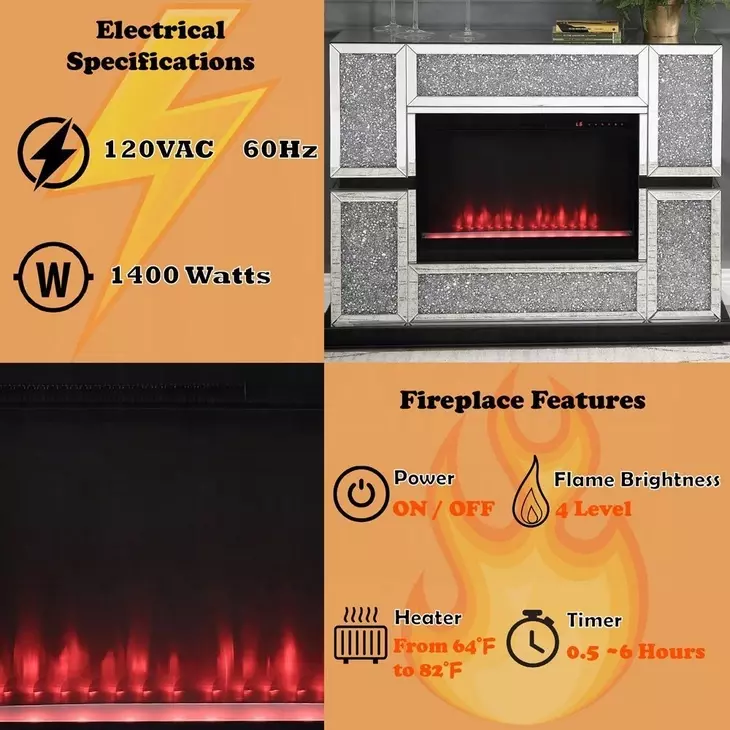 Noralie Silver and Gray 48" Fireplace