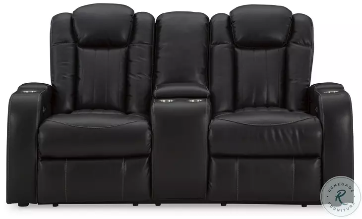 Caveman Den Midnight Power Reclining Console Loveseat with Adjustable Headrest