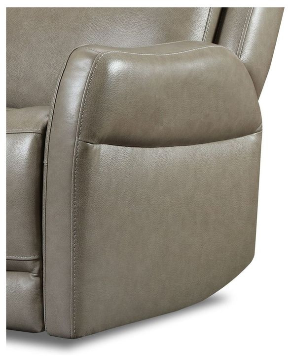 Frances Gray and Beige Leather Swivel Glider Power Recliner with USB Charging