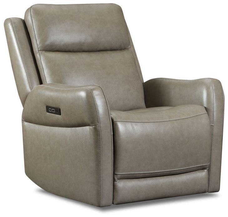Frances Gray and Beige Leather Swivel Glider Power Recliner with USB Charging