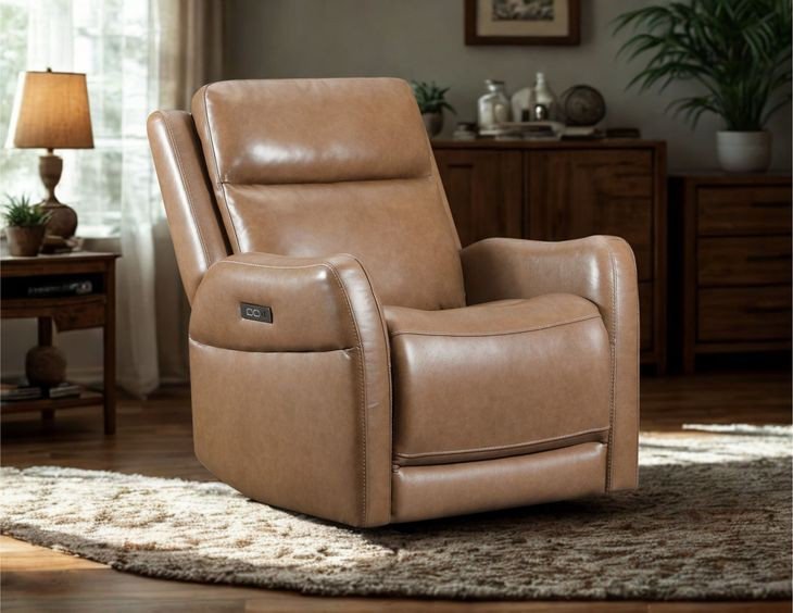 Frances Brown Leather Swivel Glider Power Recliner with USB Charging