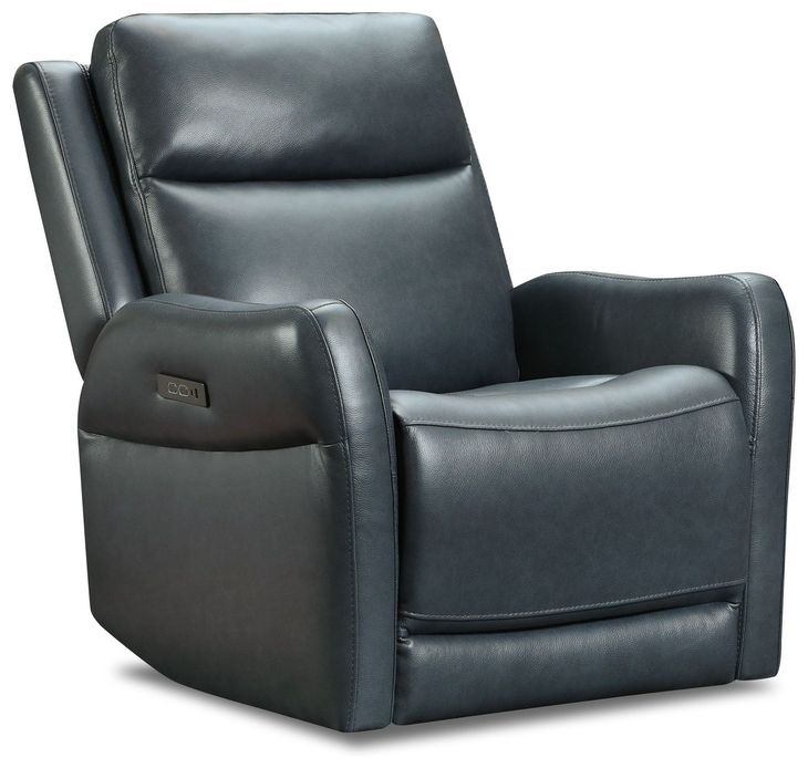Frances Blue Leather Swivel Glider Power Recliner with USB Charging