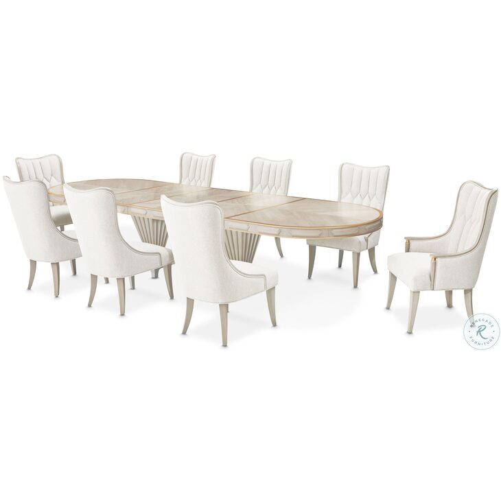 St. Helena Dove Gray 145" Extendable Oval Dining Table with Storage