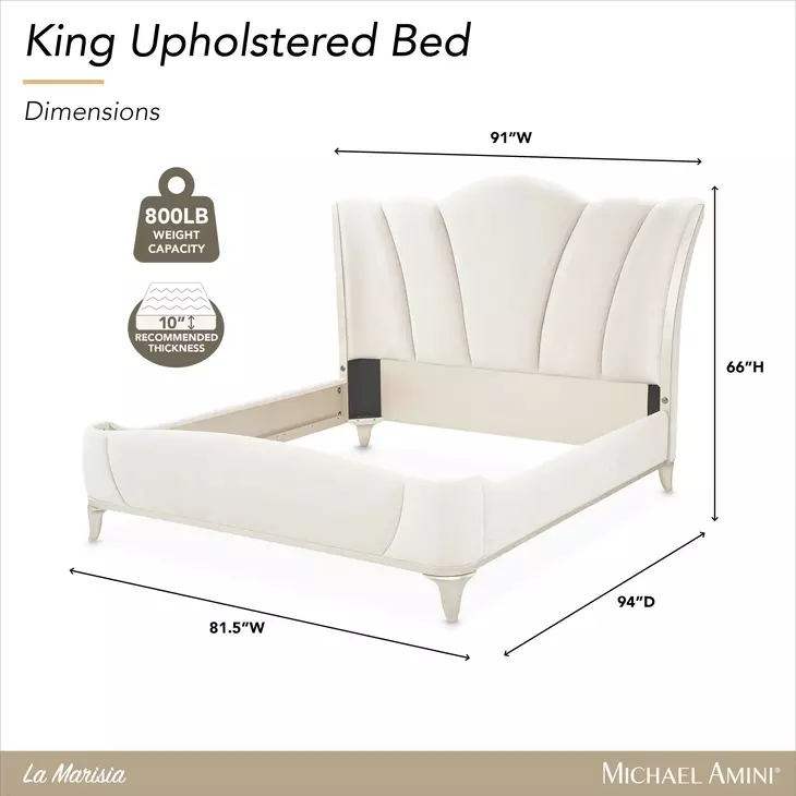 La Marisia Tranquil and Champagne Gold King Upholstered Bed with