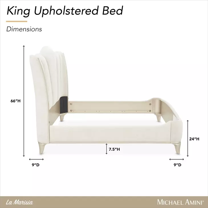 La Marisia Tranquil and Champagne Gold King Upholstered Bed with