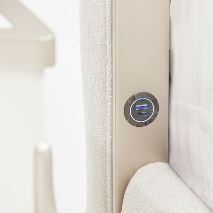 La Marisia Tranquil and Champagne Gold King Upholstered Bed with USB Charging