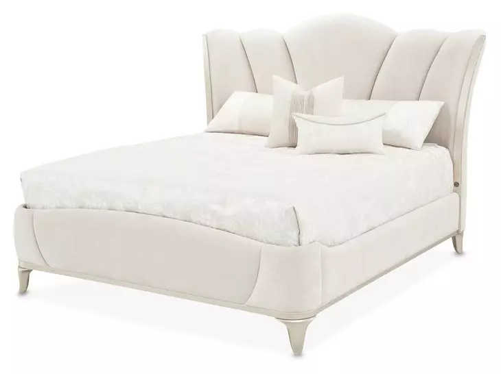 La Marisia Tranquil and Champagne Gold Queen Upholstered Bed with USB Charging