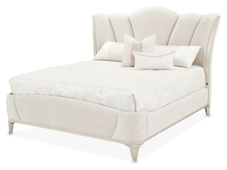 La Marisia Champagne Gold and Tranquil California King Upholstered Panel Bed with USB Charging