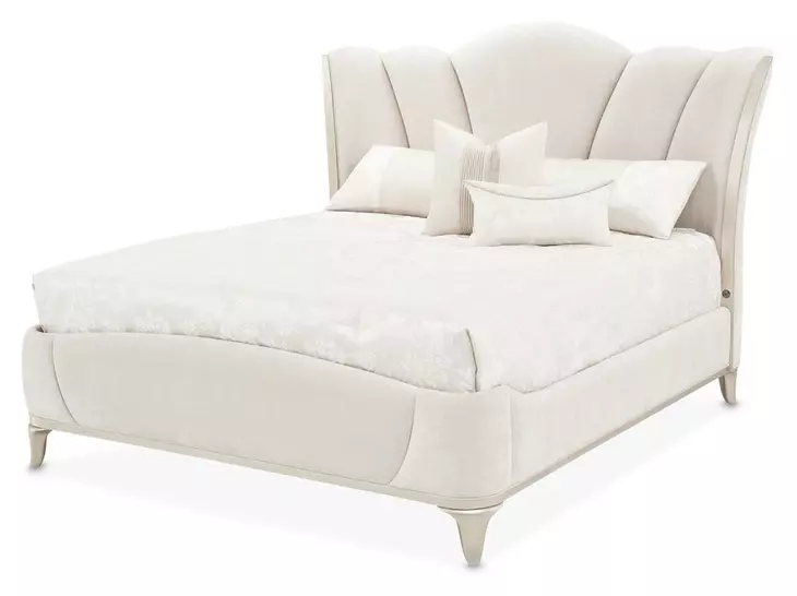 La Marisia Champagne Gold and Tranquil California King Upholstered Panel Bed with USB Charging