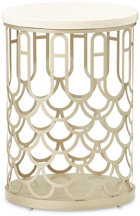 La Marisia Creamy Pearl and Champagne Round Marble End Table