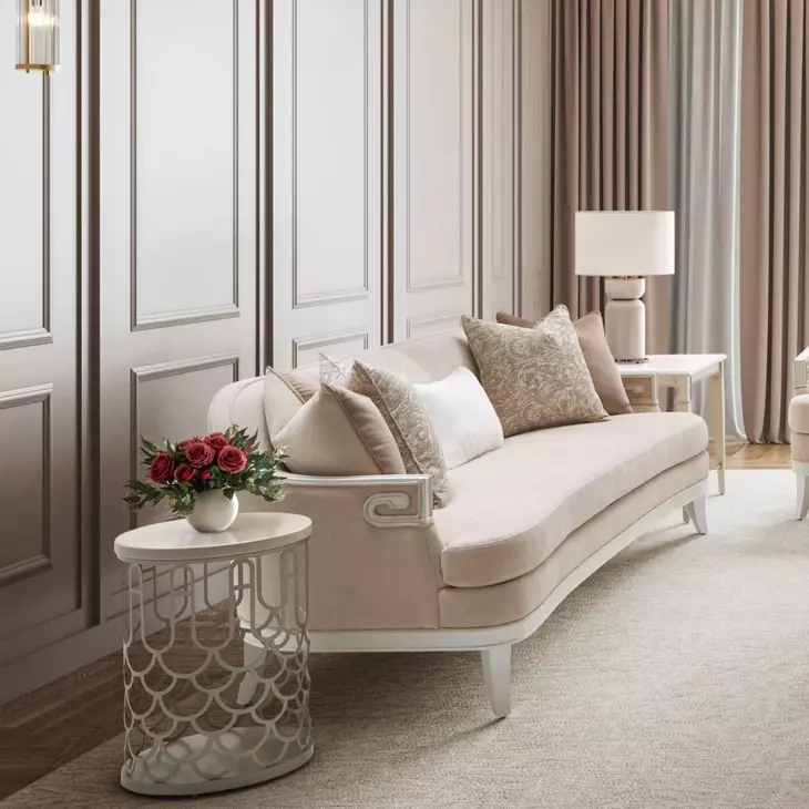 La Marisia Creamy Pearl and Champagne Round Marble End Table