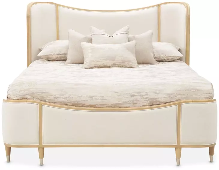 Camellia Field Cornsilk and Caramel Upholstered Panel Bedroom Set with USB Charging