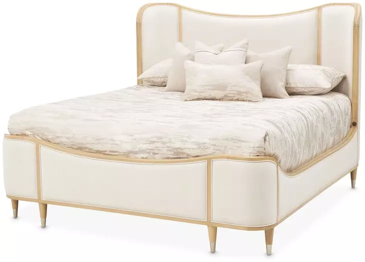 Camellia Field Cornsilk and Caramel King Upholstered Panel Bed with USB Charging