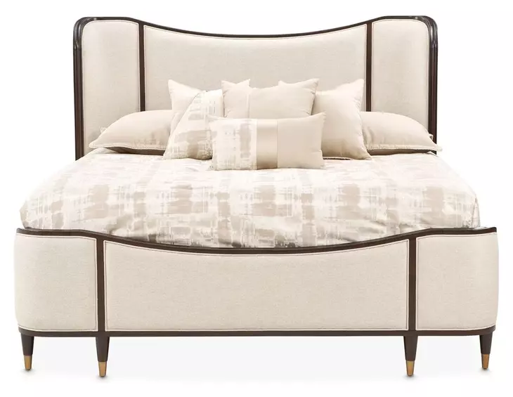 Camellia Field Warm Pecan King Upholstered Bed with USB Charging