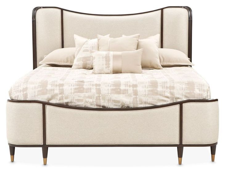 Camellia Field Warm Pecan and Linen Queen Upholstered Panel Bed with USB Charging