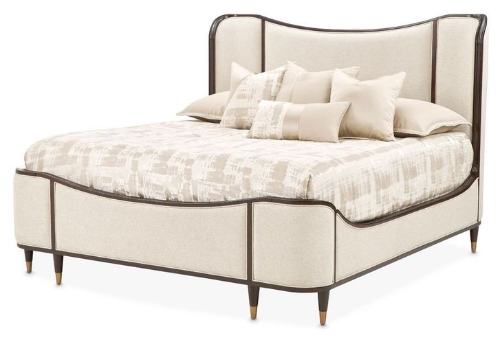 Camellia Field Warm Pecan and Linen Queen Upholstered Panel Bed with USB Charging