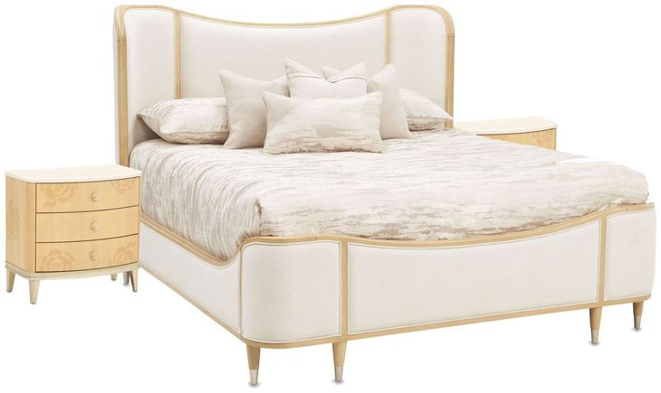 Camellia Field Cornsilk and Caramel Upholstered Panel Bedroom Set with USB Charging