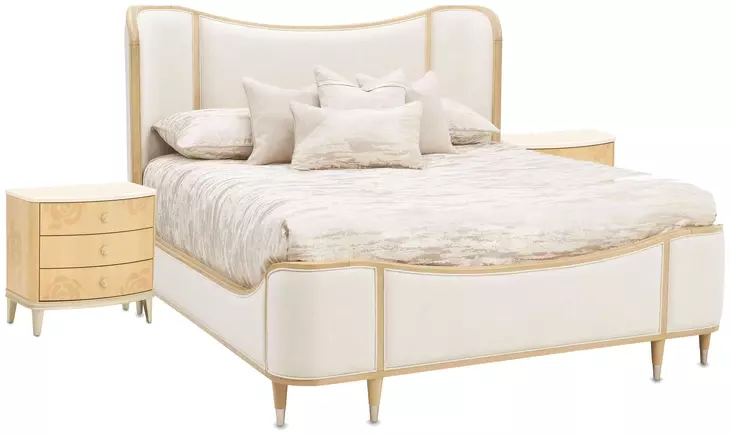 Camellia Field Cornsilk and Caramel Upholstered Panel Bedroom Set with USB Charging