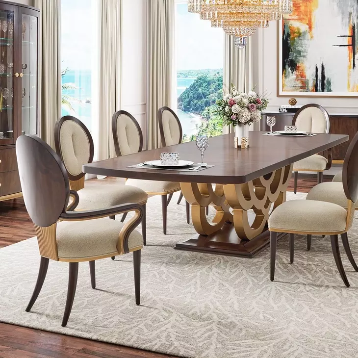 Camellia Field Warm Pecan and Linen Dining Arm Chair
