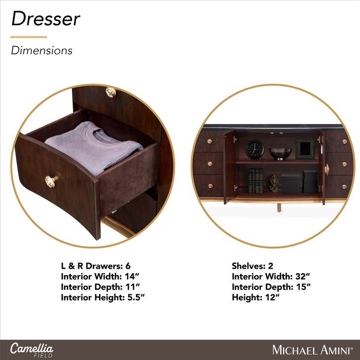 Camellia Field Warm Pecan 6 Drawer Dresser