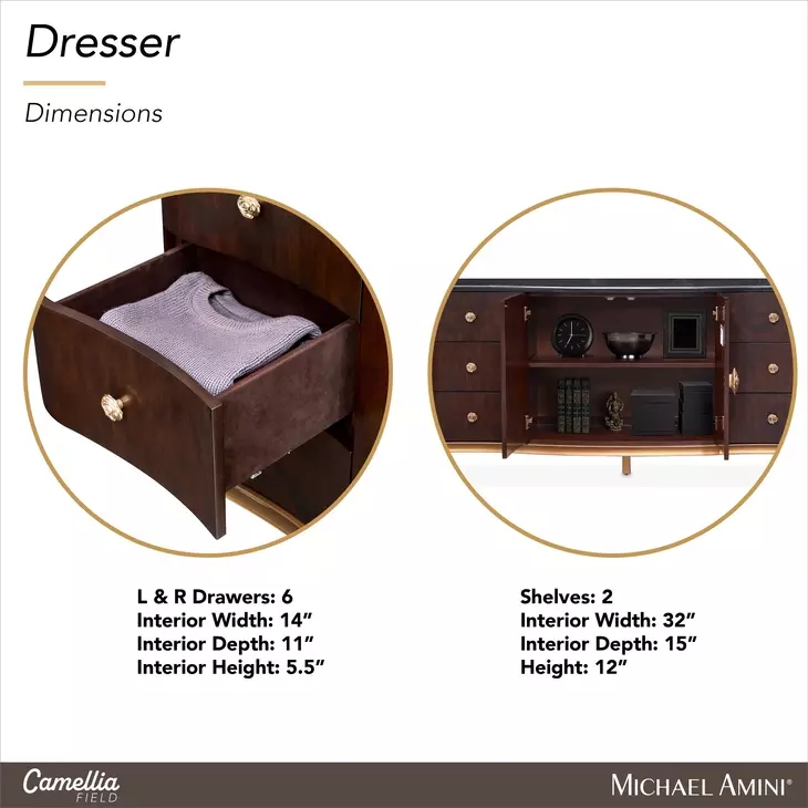 Camellia Field Warm Pecan 6 Drawer Dresser