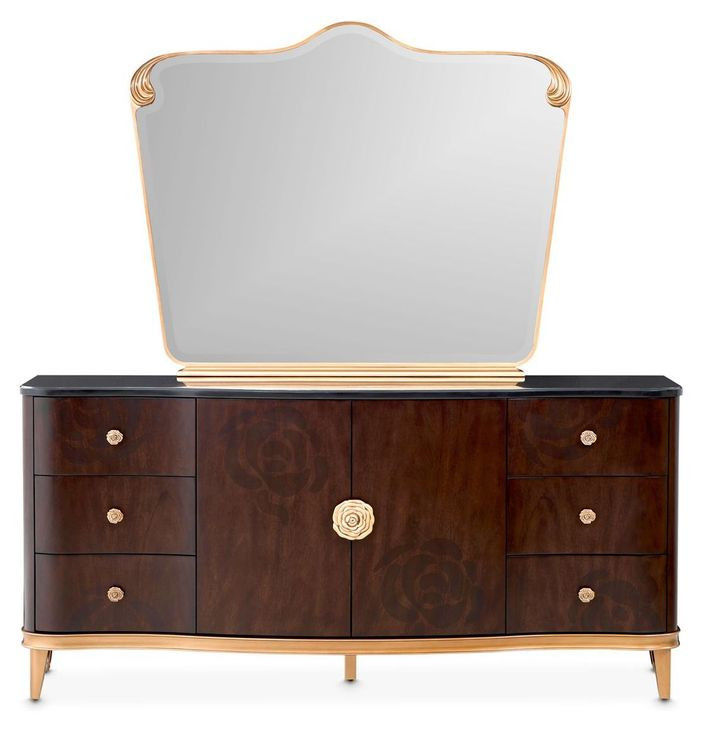 Camellia Field Warm Pecan Dresser with Mirror