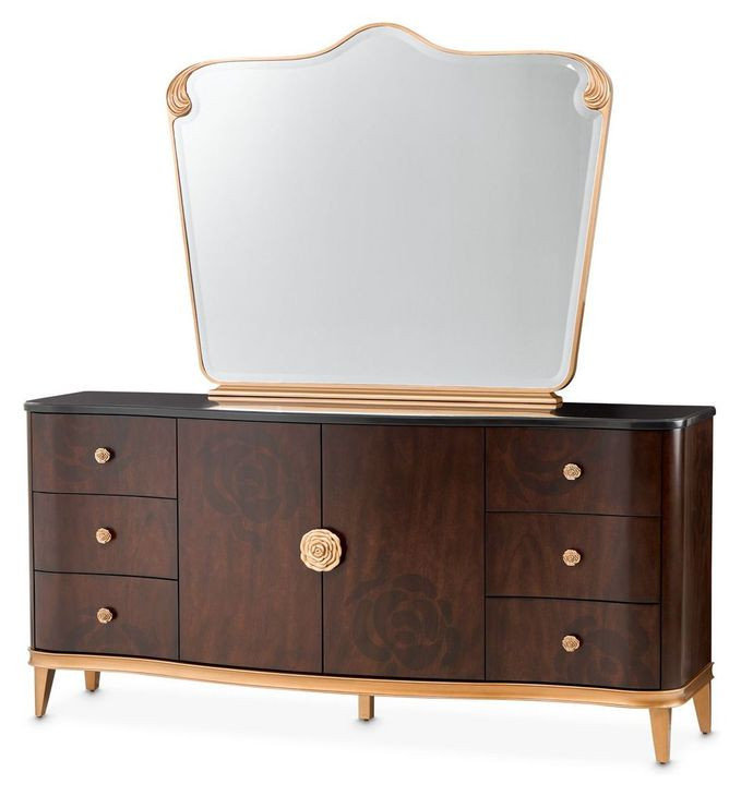Camellia Field Warm Pecan Dresser with Mirror